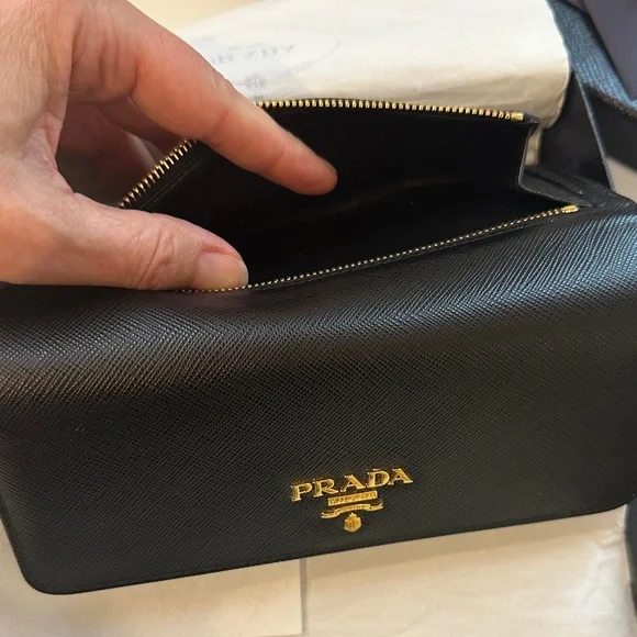 Prada Black Wallet with Gold Logo - Picture 13 of 14